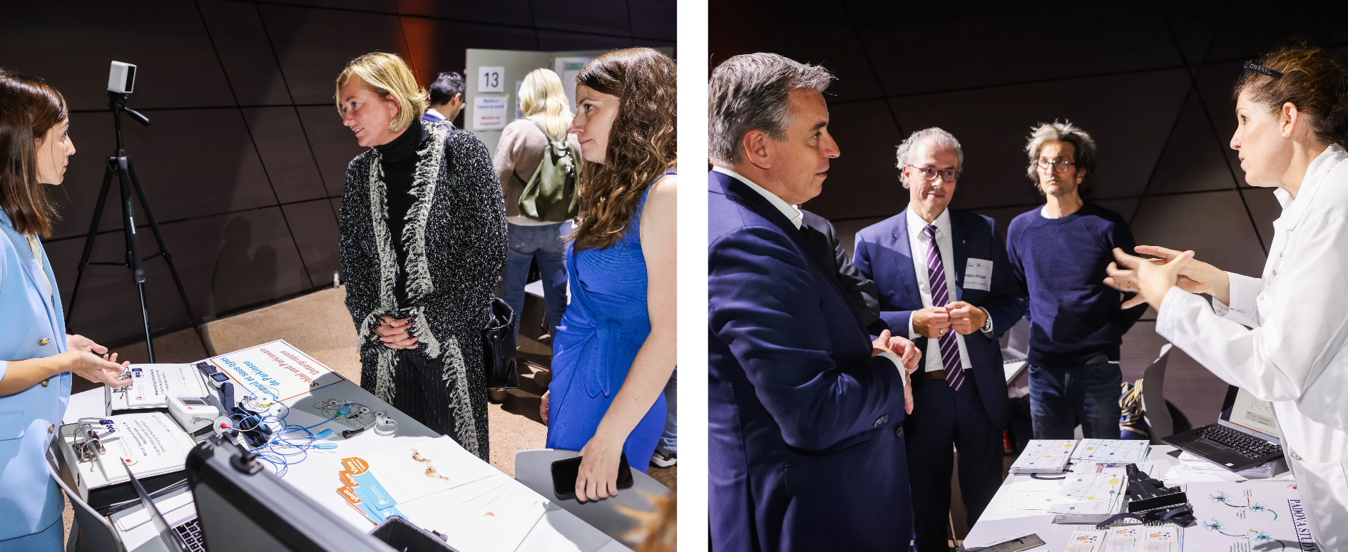 Minister of Health Paulette Lenert & Minister of Higher Education and Research Claude Meisch discussing with NCER-PD researchers.